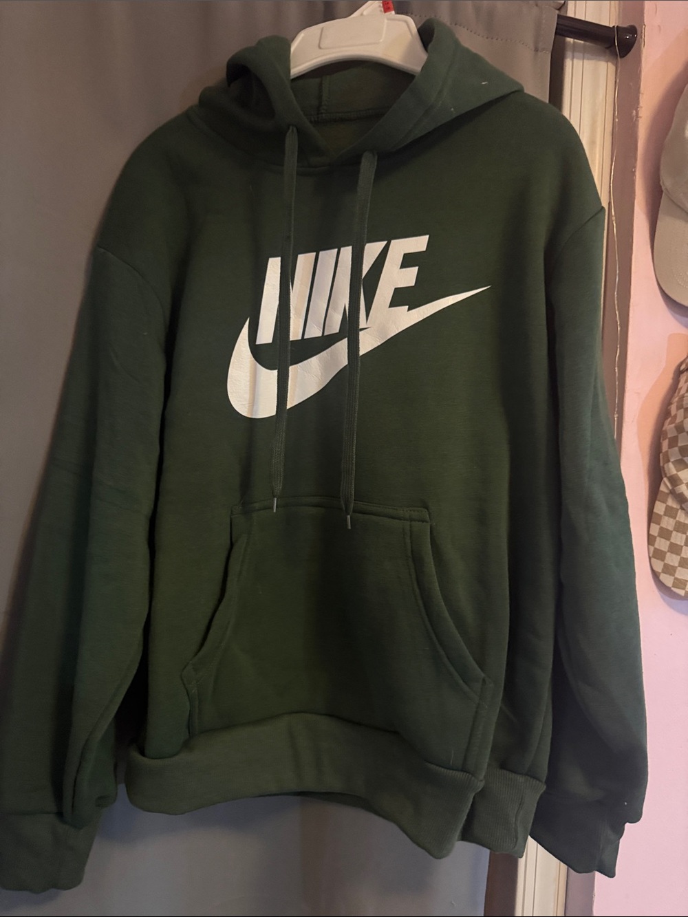 Nike Men's Forest Green Pullover Hoodie with White Logo